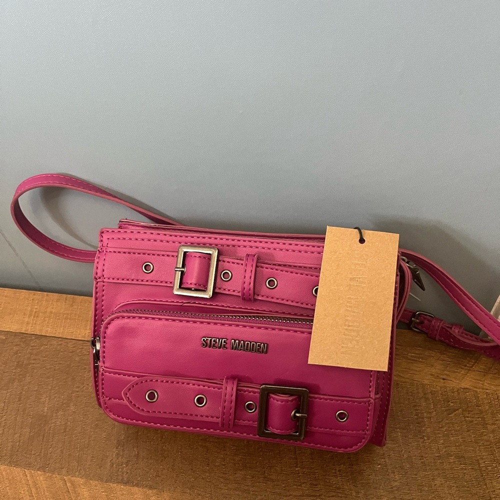 Steve Madden Pink Leather Crossbody with Buckle Details
